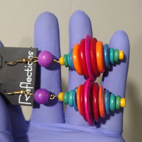 Women's Stylish Gold tone Colorful, Multiple Disc Cluster Drop Dangle Earrings - Picture 3 of 4